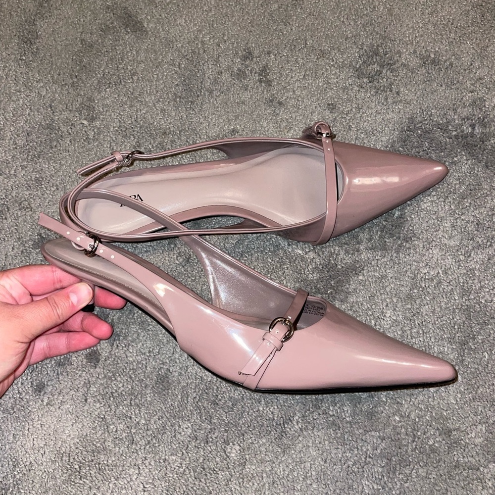 Zara Dusty Pink Patent Pointed Slingback Heels - Picture 6 of 9